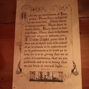 Saint Francis prayer for Peace handwritted in calligraphy on parchment paper